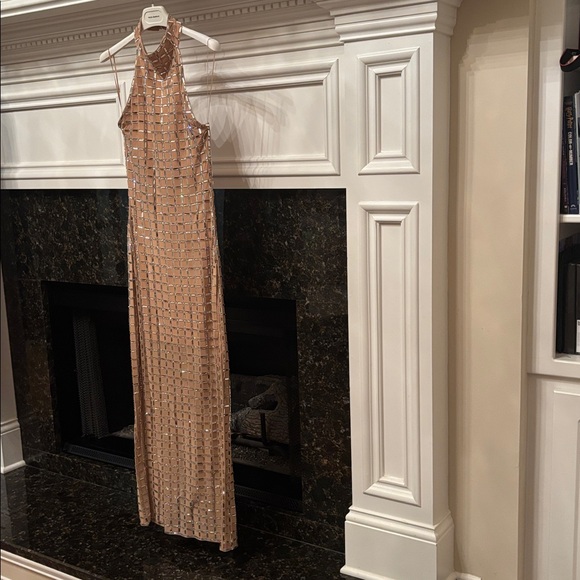 Zara sparkly mesh embellished studded halter long dress with back slit sz.S - Picture 9 of 16